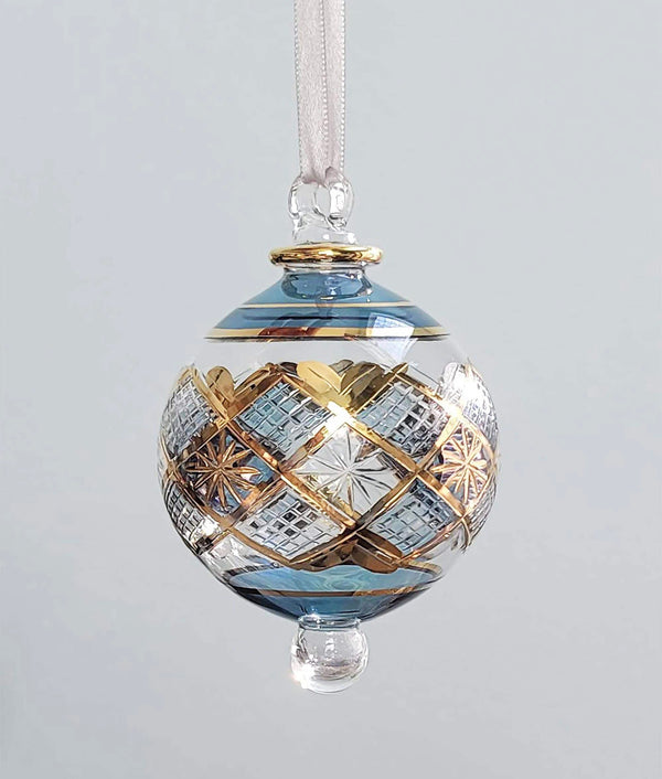 Unique Large Glass Balls Christmas Ornaments Hand Painted Geometric Design, Egyptian Hand Blown Glass Globe Ornaments, Vintage Holiday Decor