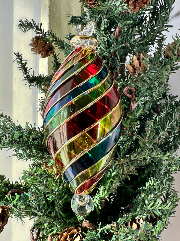 Multi Color Oval shape Stem Ornament - Egyptian Hand Blown Glass, Christmas Tree.