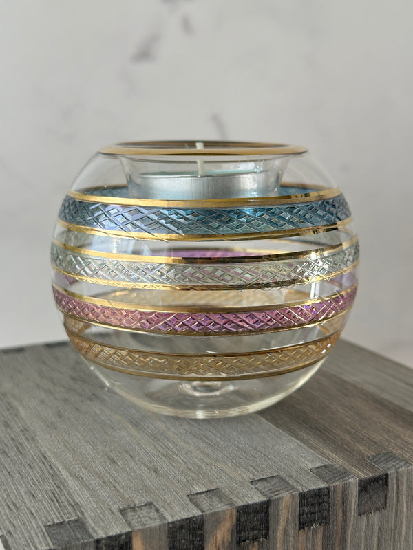 Egyptian Hand Blown Glass Tea Light Holder - Multi-Color Stripe