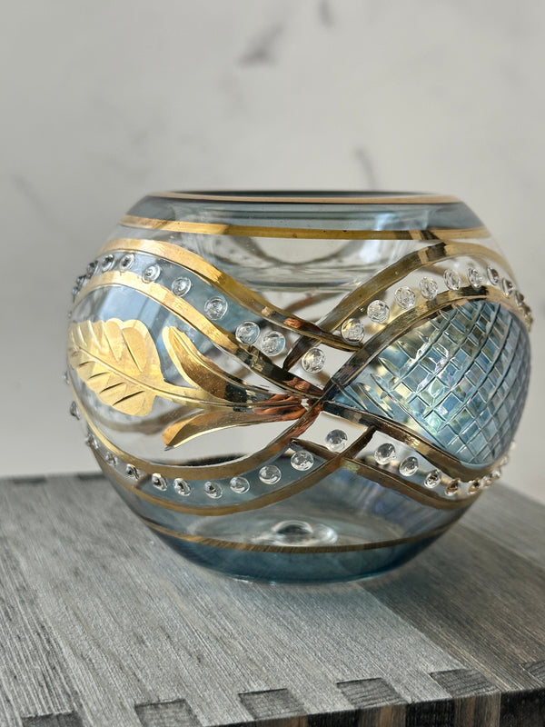 Egyptian Hand Blown Glass Tea Light Holder - Lite Blue