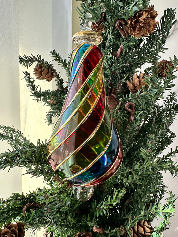 Multi Color Teardrop Stem Ornament - Egyptian Hand Blown Glass, Christmas Tree