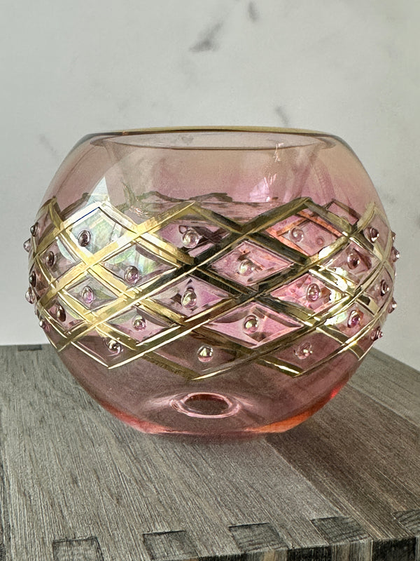 Egyptian Hand Blown Glass Tea Light Holder - Geomatric