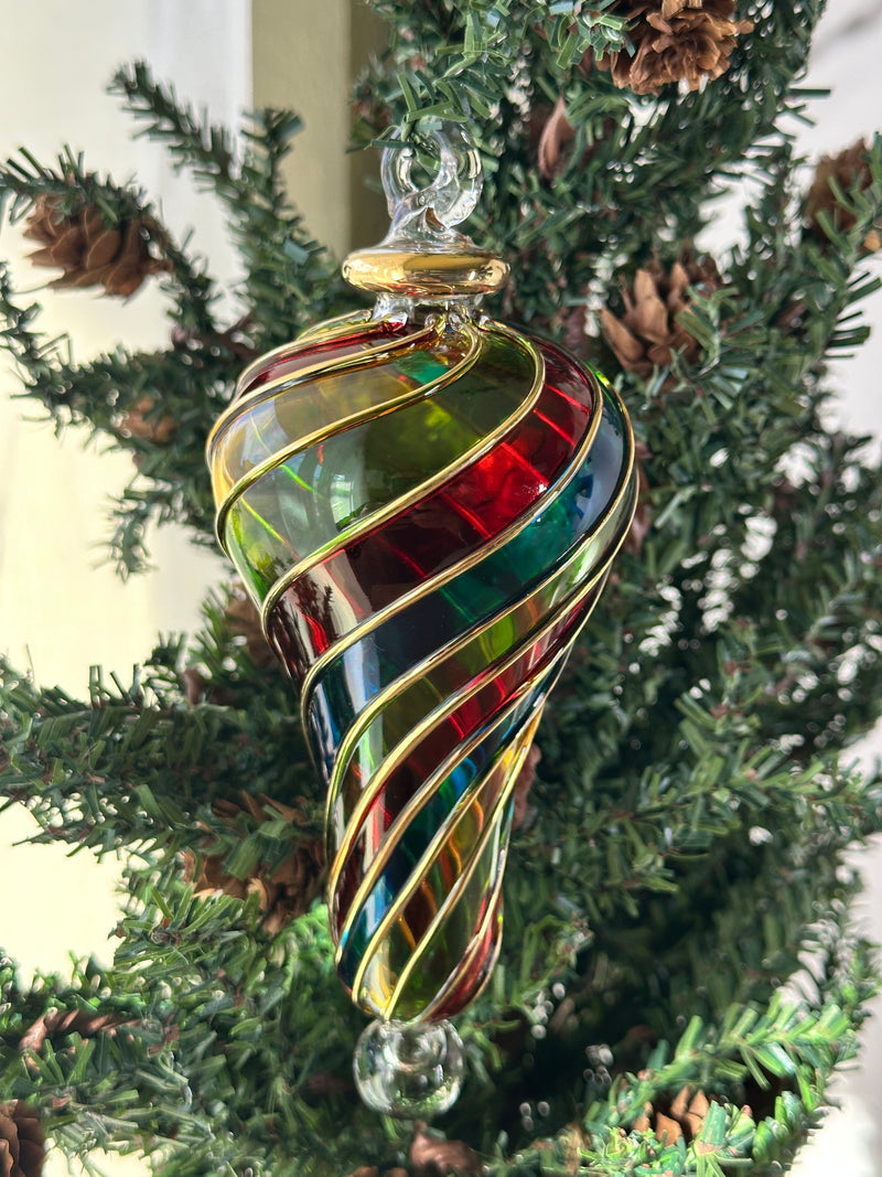 Multi Color Flip Teardrop End with Stem Ornament - Egyptian Hand Blown Glass