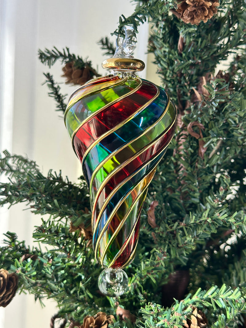 Multi Color Flip Teardrop End with Stem Ornament - Egyptian Hand Blown Glass