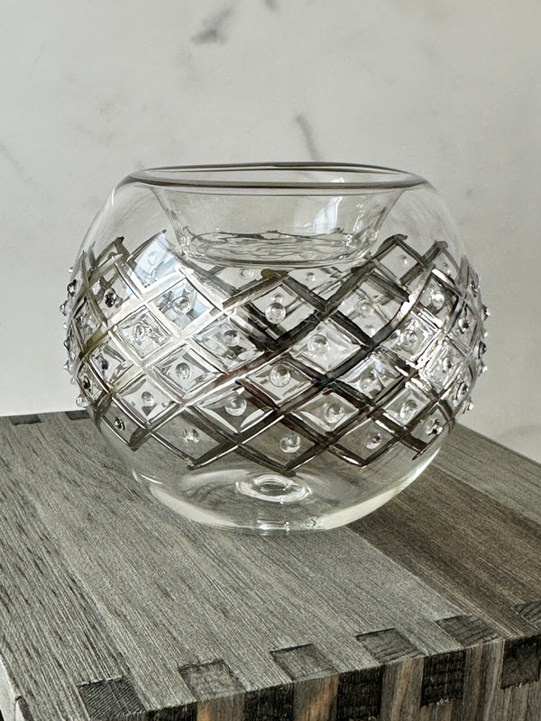 Egyptian Hand Blown Glass Tea Light Holder - Sliver