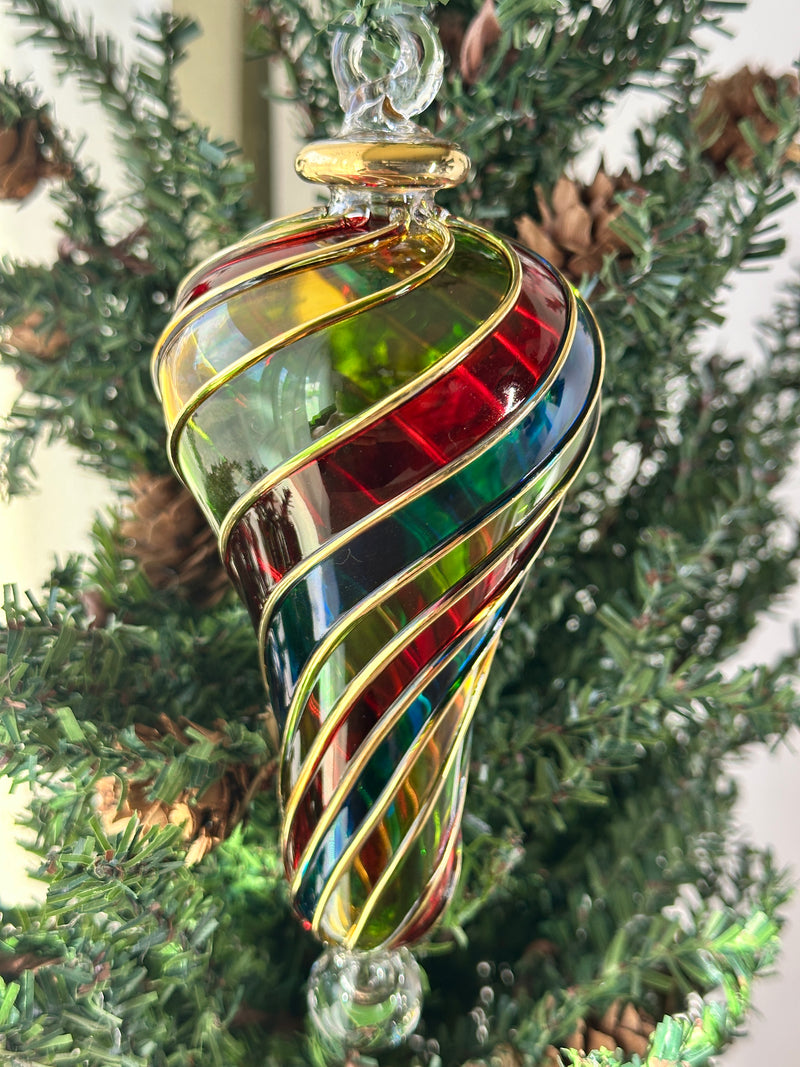 Multi Color Flip Teardrop End with Stem Ornament - Egyptian Hand Blown Glass