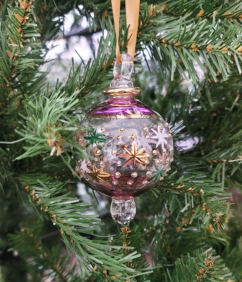 Small Globe w/ Star Design- Egyptian Hand Blown Glass Ornament