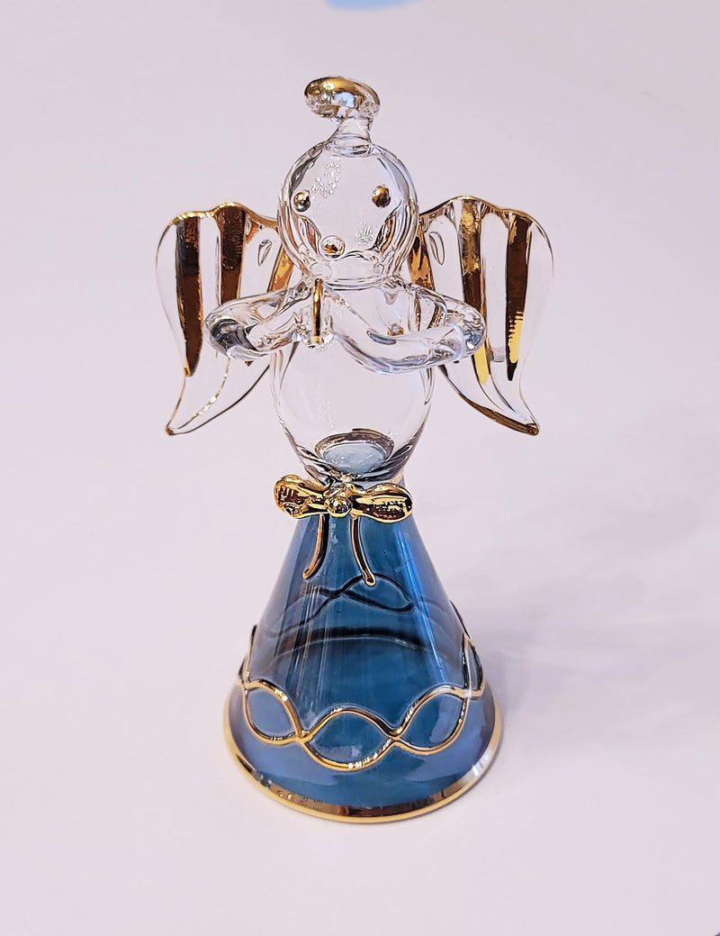 Handmade Egyptian Hand Blown Glass Angel Bell Ornament with Gold Accents, Praying Guardian Angel Christmas Tree Ornament, Xmas Decorations