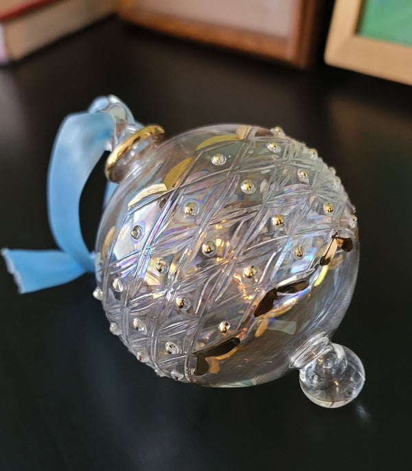 Large Crystal Globe w/ Gold Ribbon Design - Egyptian Hand Blown Glass Ornament