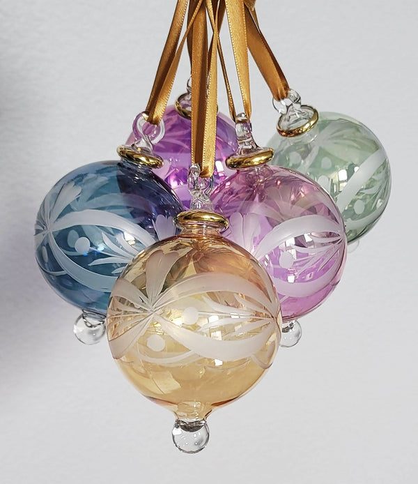 Large Globe Flower Design - Egyptian Hand Blown Glass Ornament