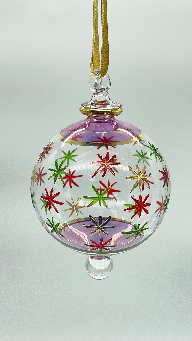 Large Crystal Ball Hand Painted Stars- Egyptian Hand Blown Glass Ornament