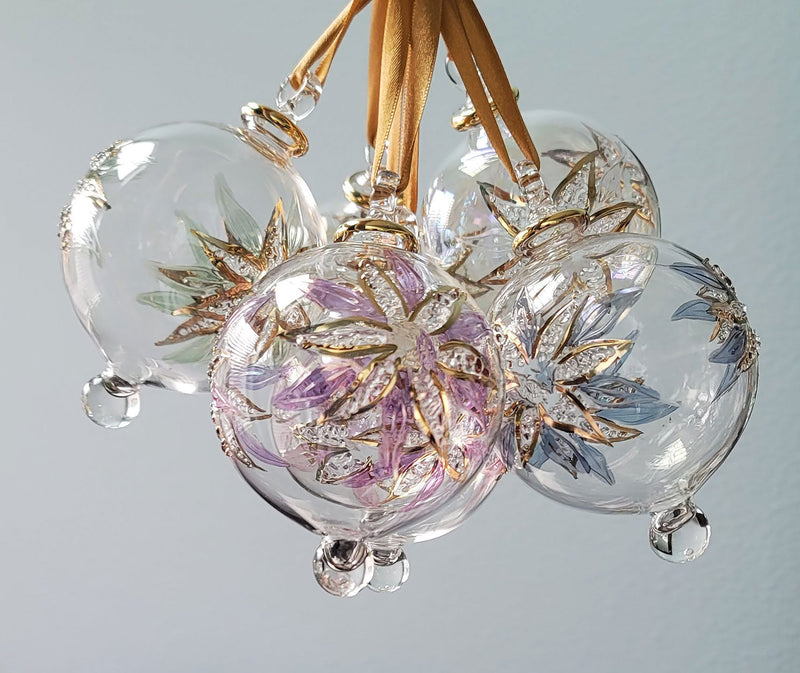 Large Crystal Globe w/ Flower Design - Egyptian Hand Blown Glass Ornament