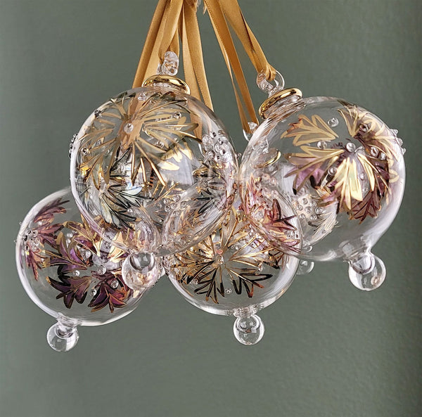 Large Globe Snowflake Design - Egyptian Hand Blown Glass Ornament