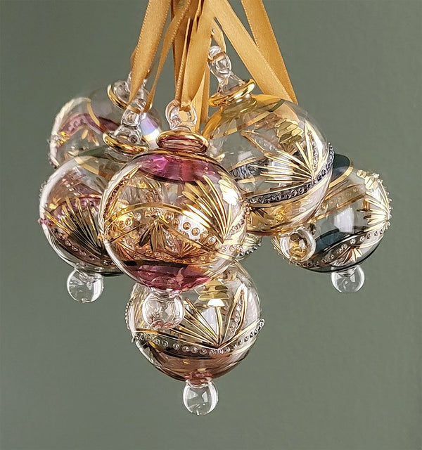 Small Globe w/ Flower Design & Raised Glass Beads- Egyptian Hand Blown Glass Ornament