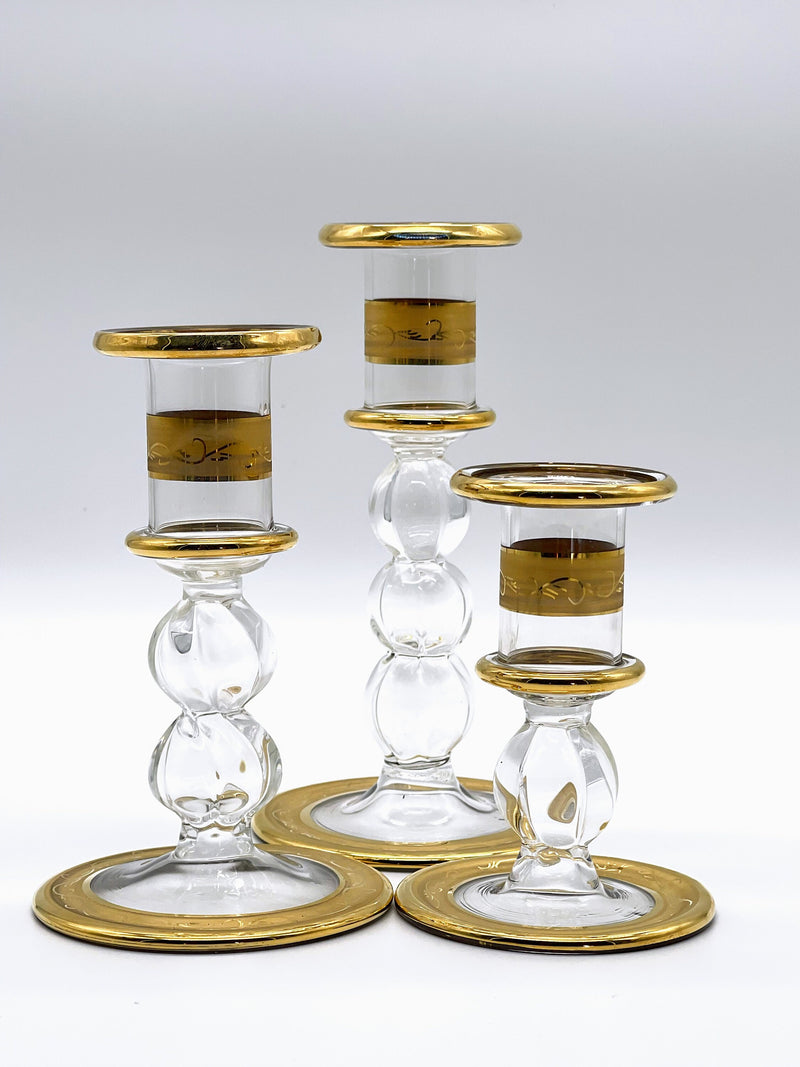 Handblown Quartz Gold Candle Holders Set of 3