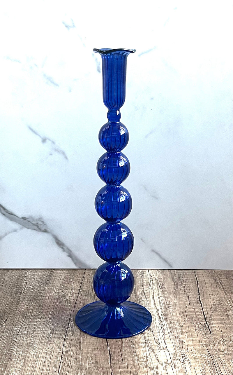 Handblown Tall Puffed Swirl Glass Candle Stick