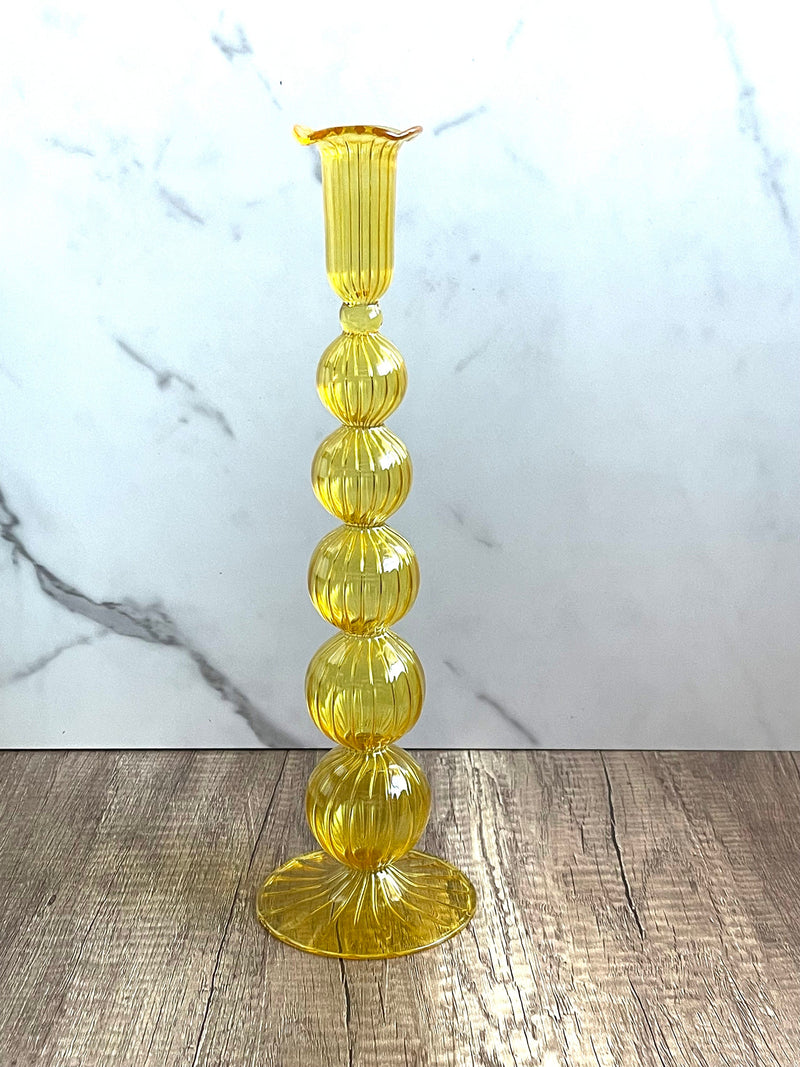 Handblown Tall Puffed Swirl Glass Candle Stick