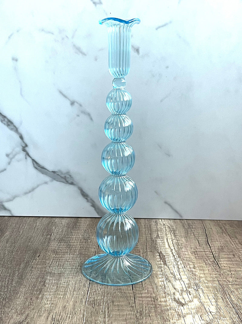 Handblown Tall Puffed Swirl Glass Candle Stick