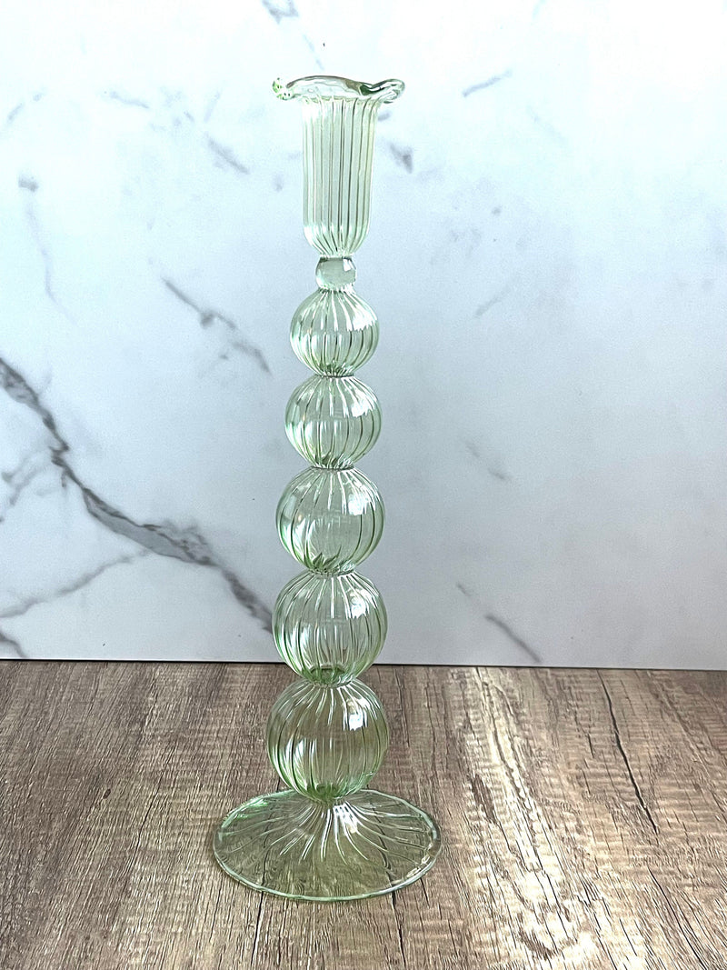 Handblown Tall Puffed Swirl Glass Candle Stick