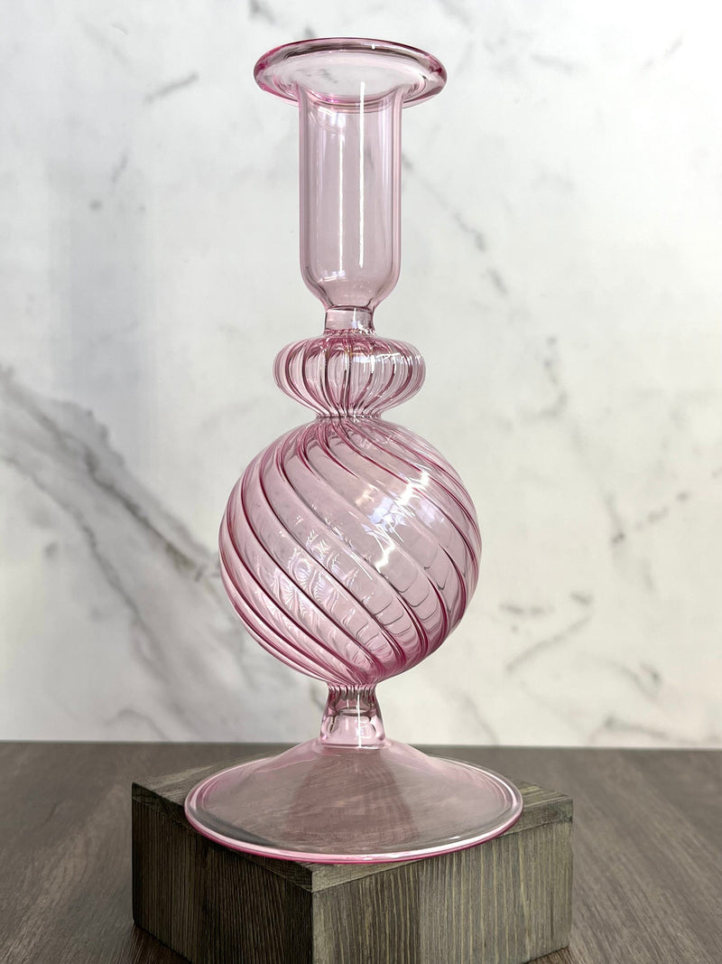 Handblown Spiral Globe Swirl Glass Candle Holders