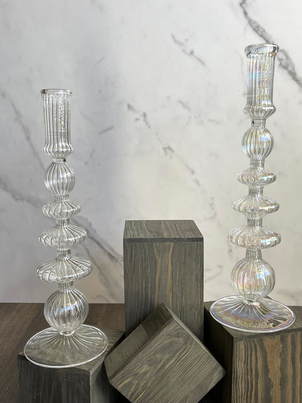 Handblown Pebble Clear Swirl Candle Stick Holders