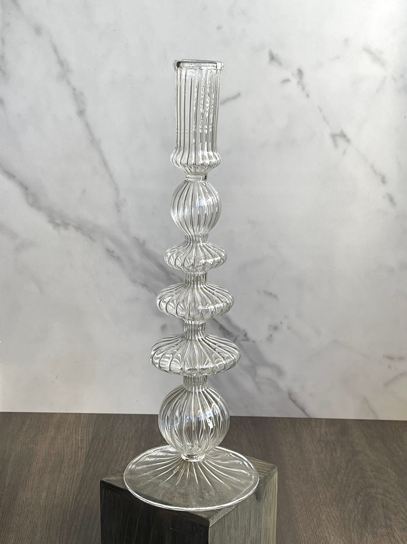 Handblown Pebble Clear Swirl Candle Stick Holders