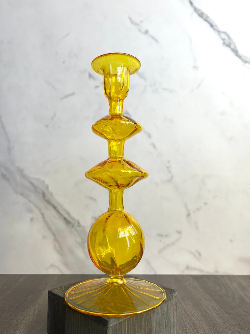 Handblown Onda Ball Shape Swirl Glass Candle Holders