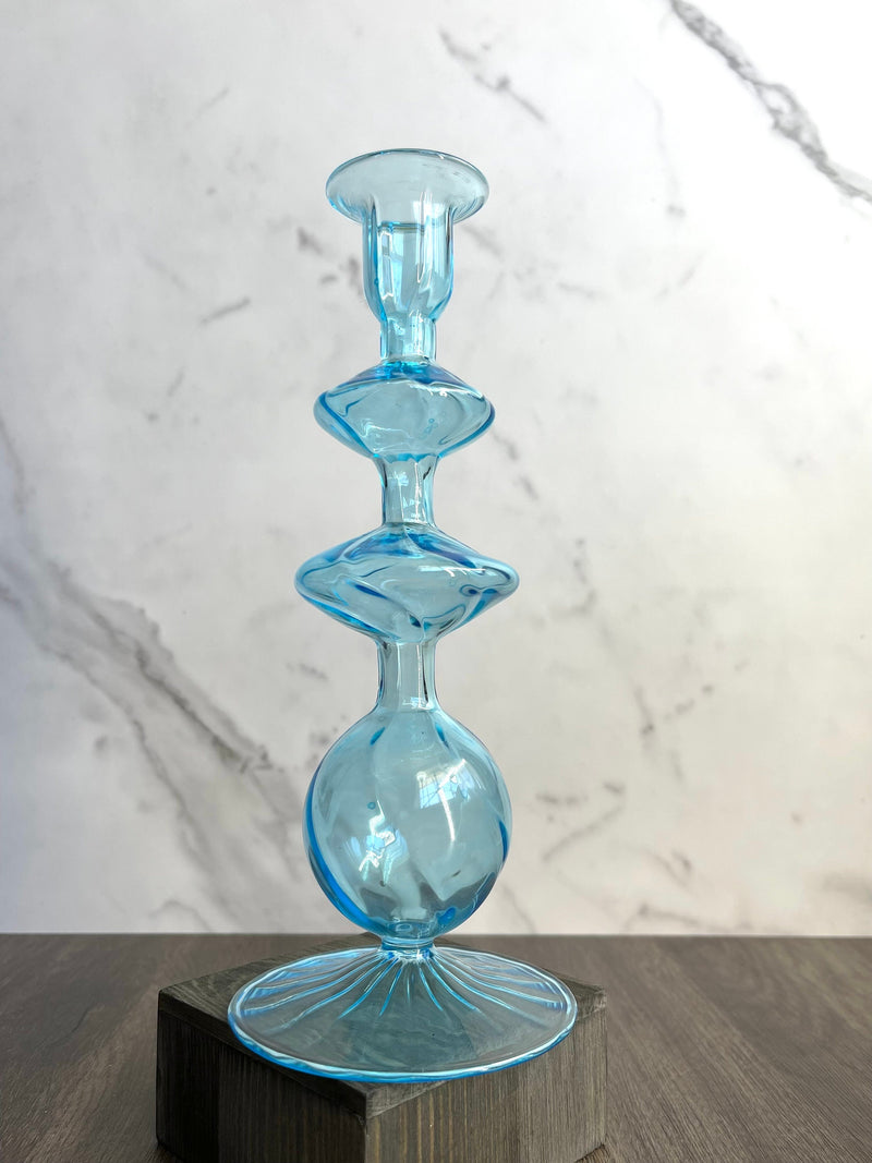 Handblown Onda Ball Shape Swirl Glass Candle Holders