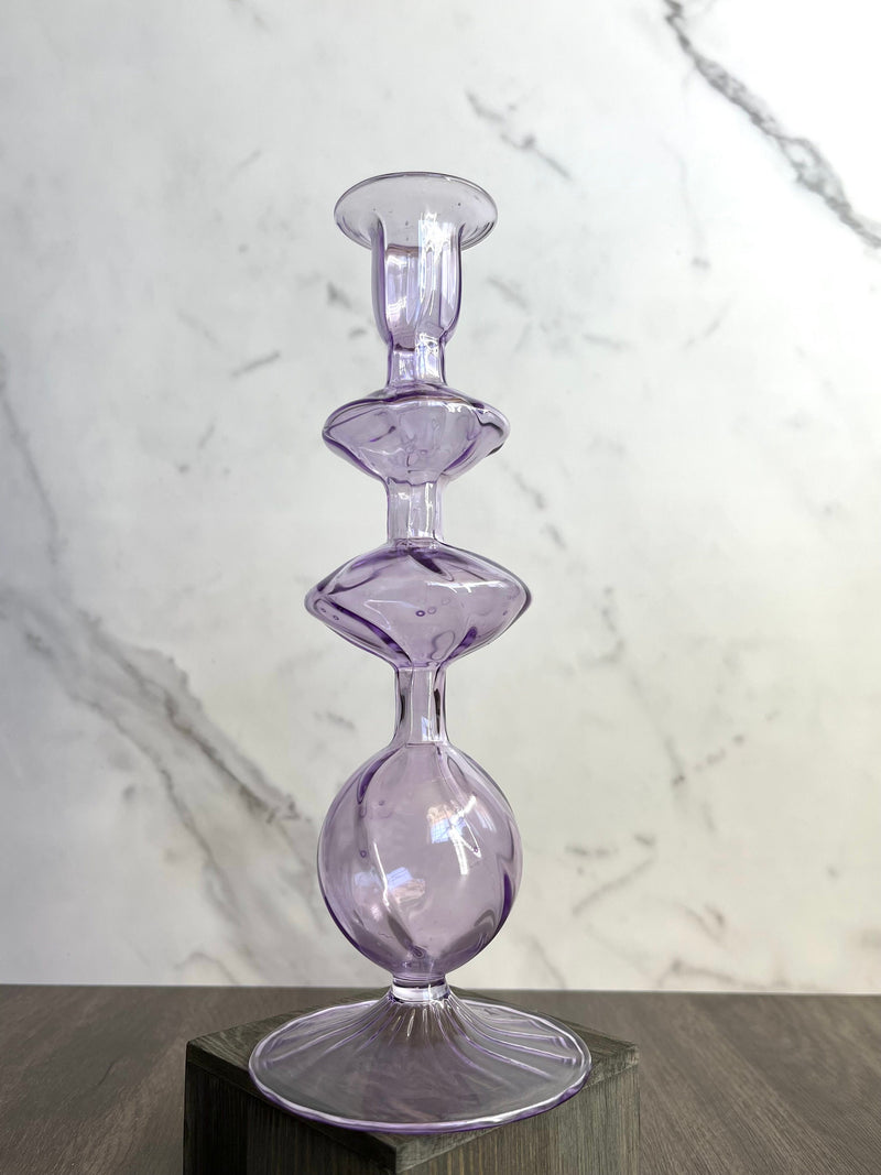 Handblown Onda Ball Shape Swirl Glass Candle Holders