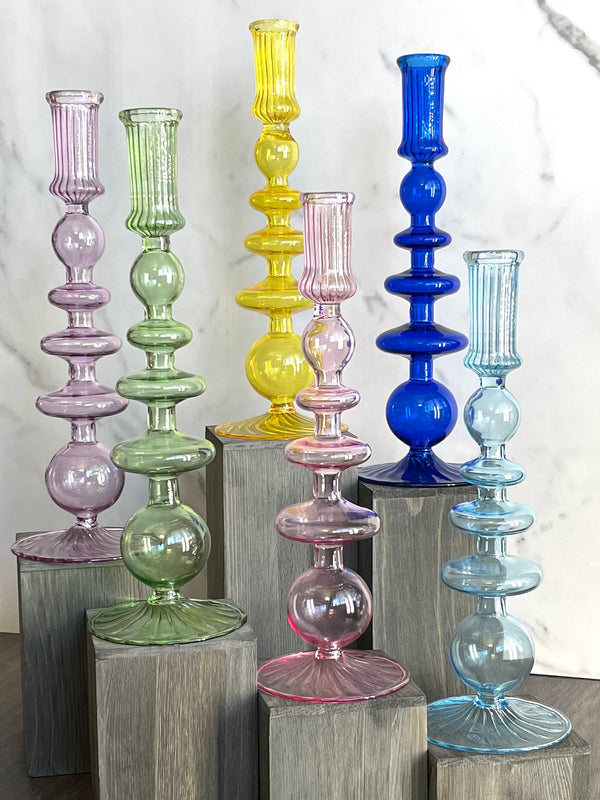 Egyptian Handblown Fear/Globe Swirl Glass Candle Stick