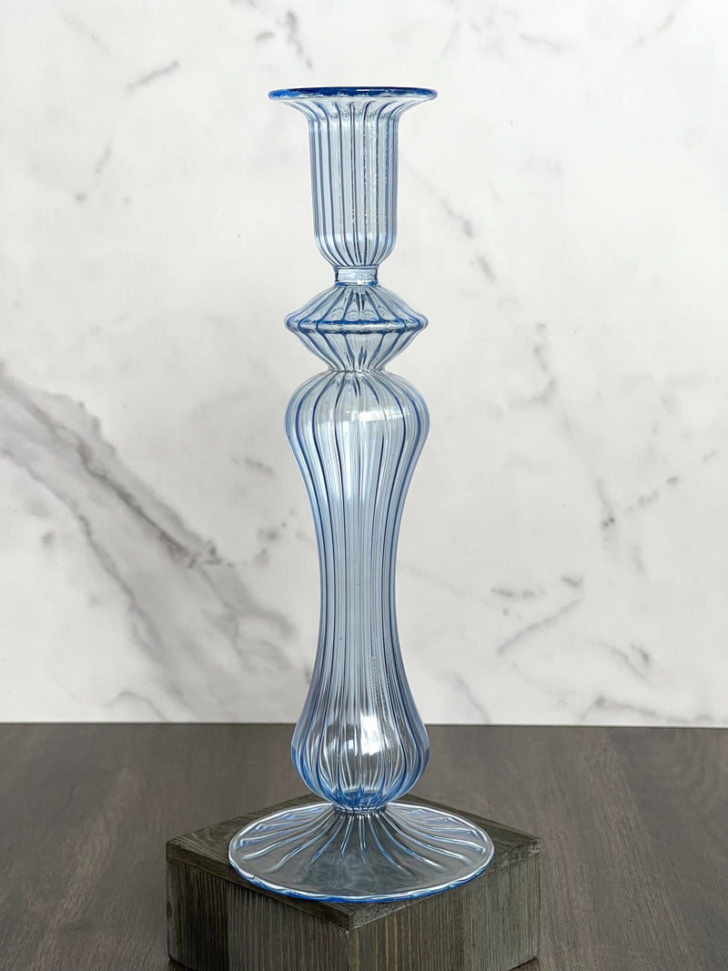 Handblown Sphere w/ Curved Shape  Swirl Glass Candle Stick