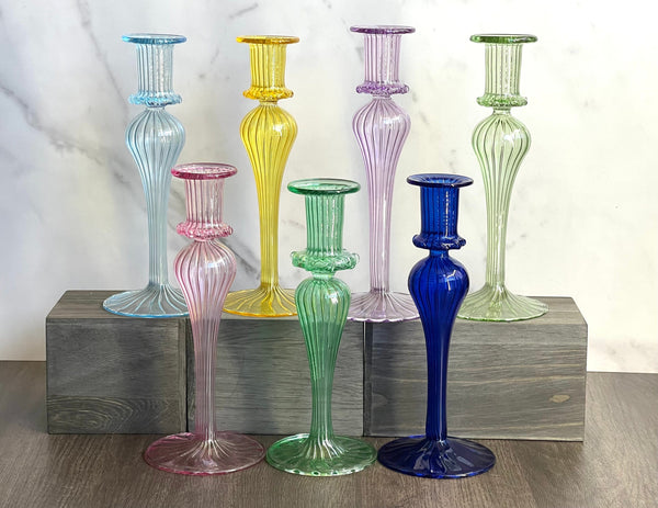 Handblown Funnel Swirl Candle Holders Organic Colors