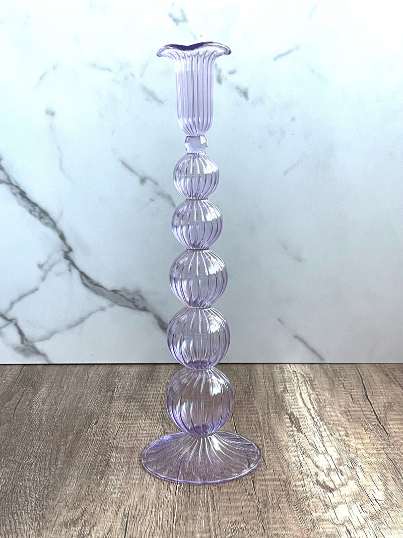 Handblown Tall Puffed Swirl Glass Candle Stick