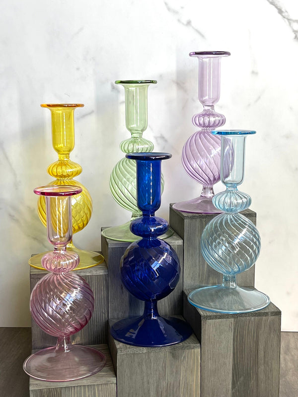 Handblown Spiral Globe Swirl Glass Candle Holders