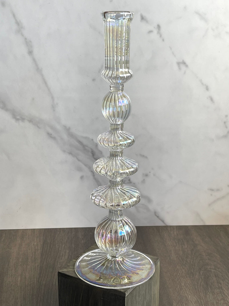 Handblown Pebble Clear Swirl Candle Stick Holders