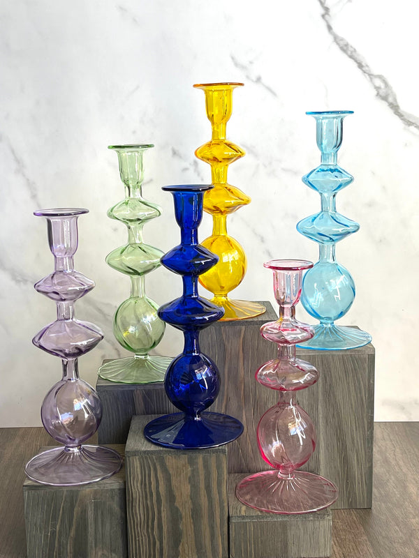 Handblown Onda Ball Shape Swirl Glass Candle Holders