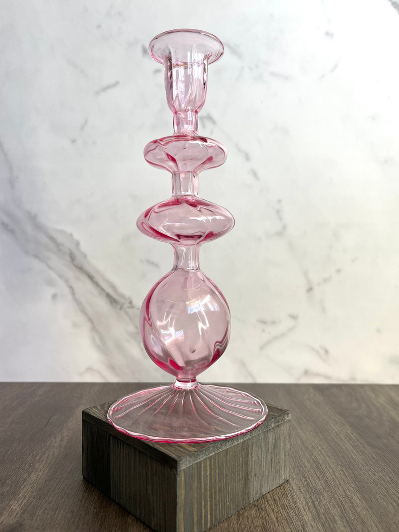 Handblown Onda Ball Shape Swirl Glass Candle Holders