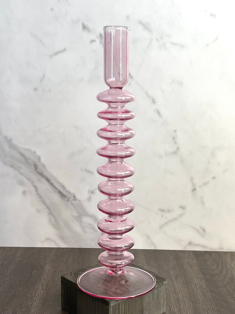 Handblown Large  Accordion Swirl Glass Candle Holders