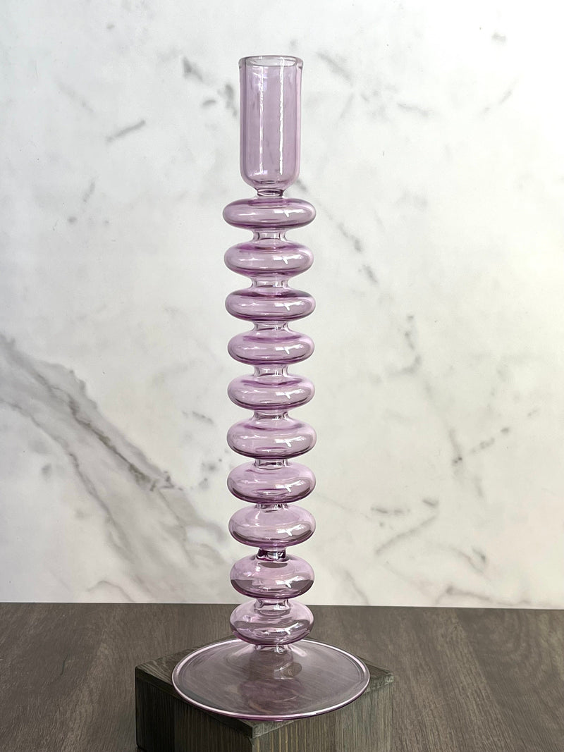 Handblown Large  Accordion Swirl Glass Candle Holders