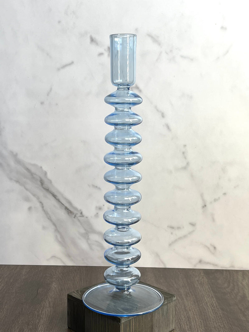 Handblown Large  Accordion Swirl Glass Candle Holders