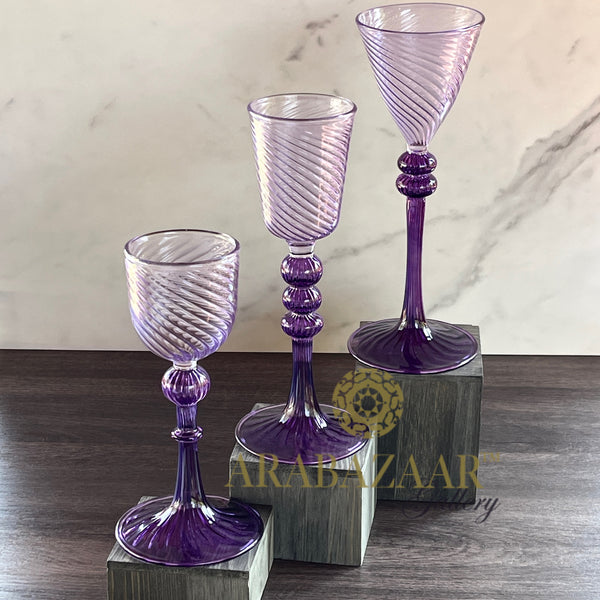 Egyptian Handblown Pastel Purple Goblet Swirl Glass (Set of 3)