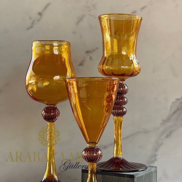 The Majestic Orange & Brownish Goblet Swirl Glass (Set of 3)