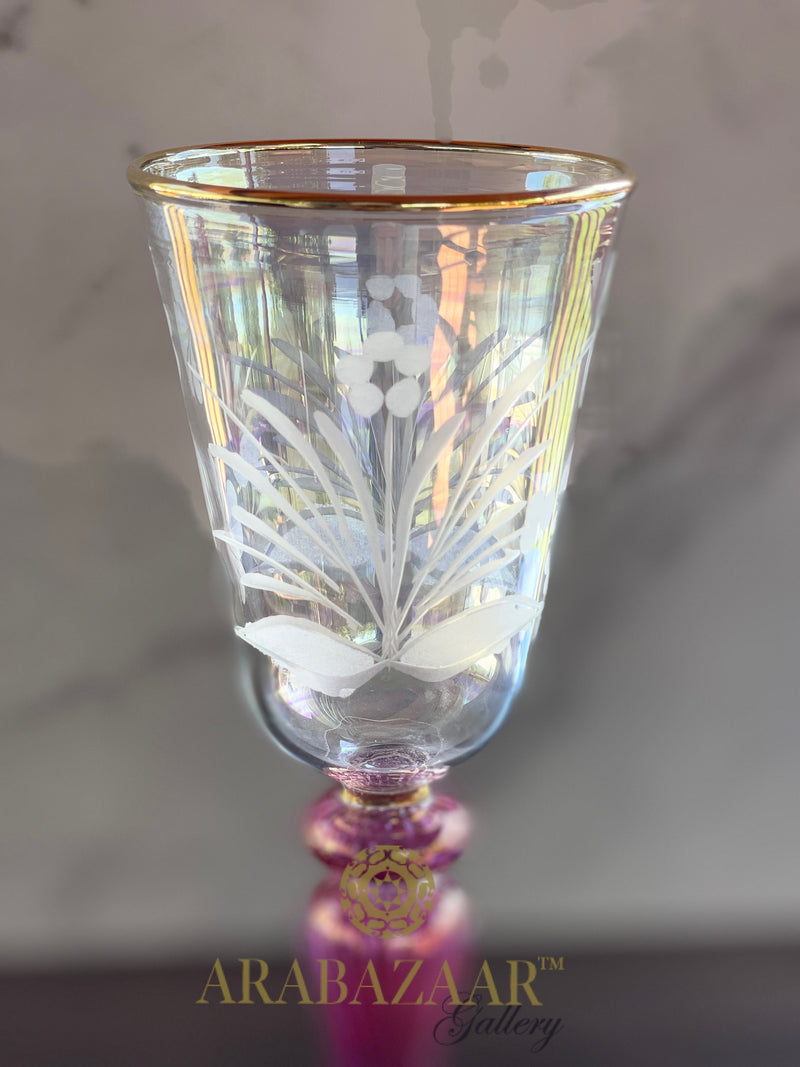 Egyptian Glass Vase deals and Tea Light Set - Purple Floral Etched with Gold Trim