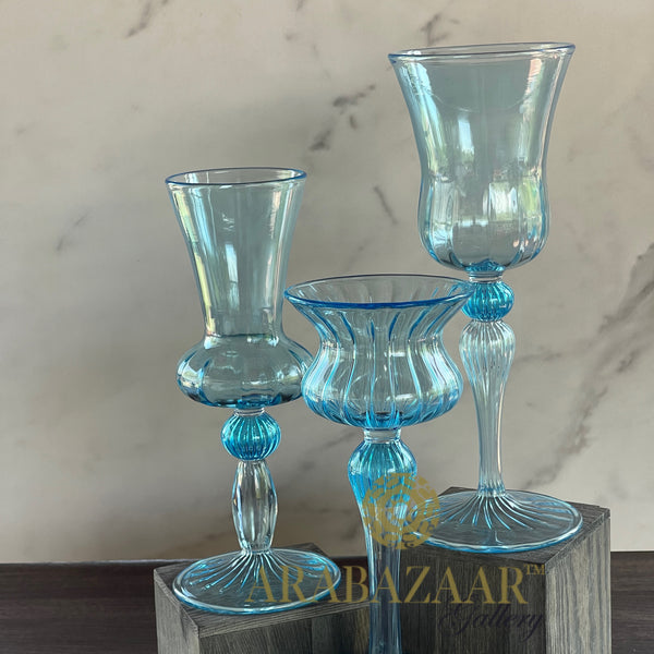 Egyptian Handblown Aqua Goblet Swirl Glass (Set of 3)