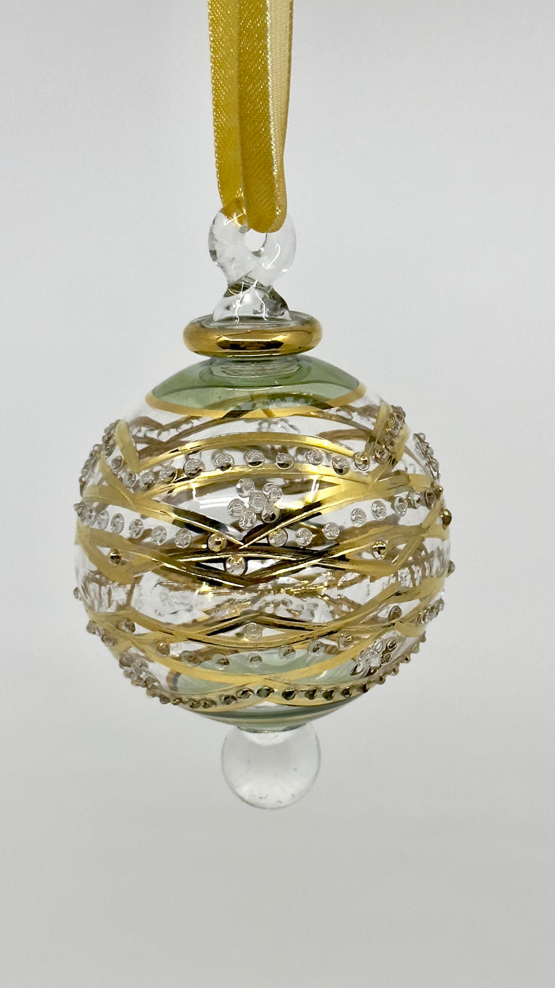 Small Globe w/ Geometric Design- Egyptian Hand Blown Glass Ornament