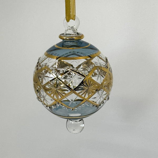 Large Globe w/ Hand Painted Gold Design - Raised Glass- Egyptian Hand Blown Glass Ornament