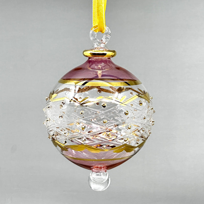 Large Crystal Globe w/ Gold Ribbon Design - Egyptian Hand Blown Glass Ornament