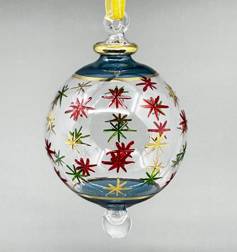 Large Crystal Ball Hand Painted Stars- Egyptian Hand Blown Glass Ornament