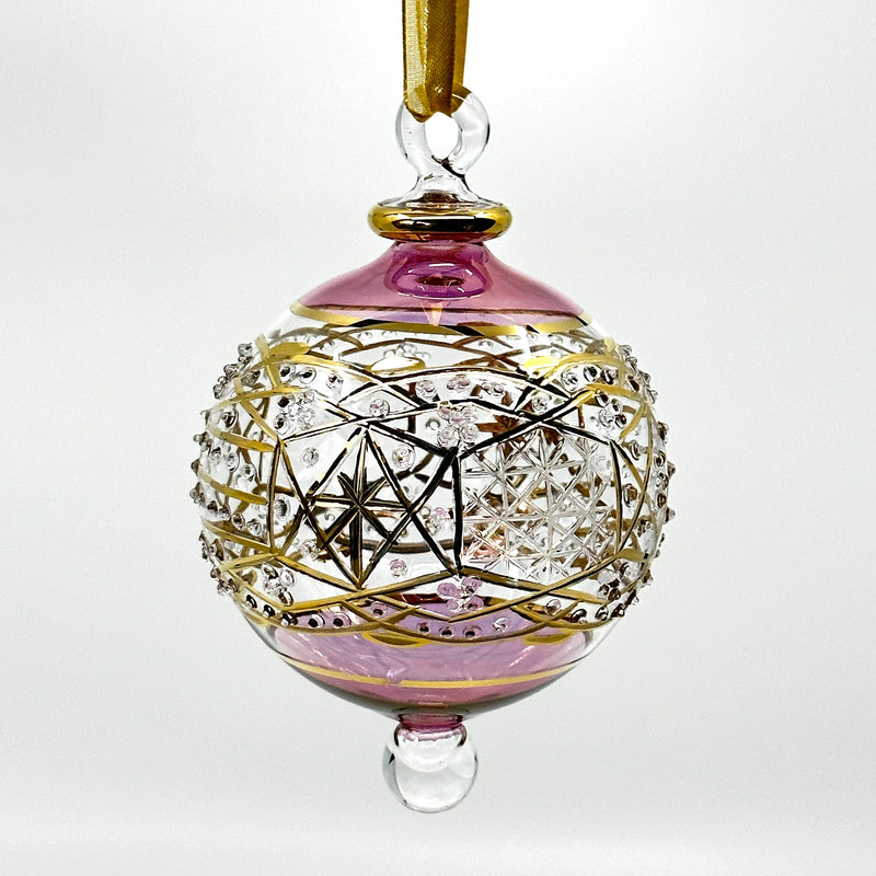 Large Crystal Ball w/ Hand Painted Gold Design - Egyptian Hand Blown Glass Ornament