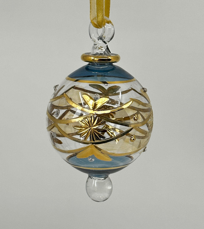 Small Crystal Globe w/ Pink Glass Ends & Hand Painted Designs- Egyptian Hand Blown Glass Ornament